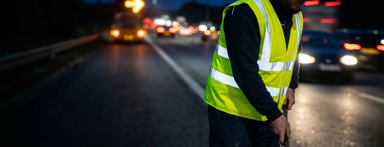 Reflektörlü ikaz yeleği — gece otoyol bakımında far ışığında, İlketeks Denizli toptan üretimi