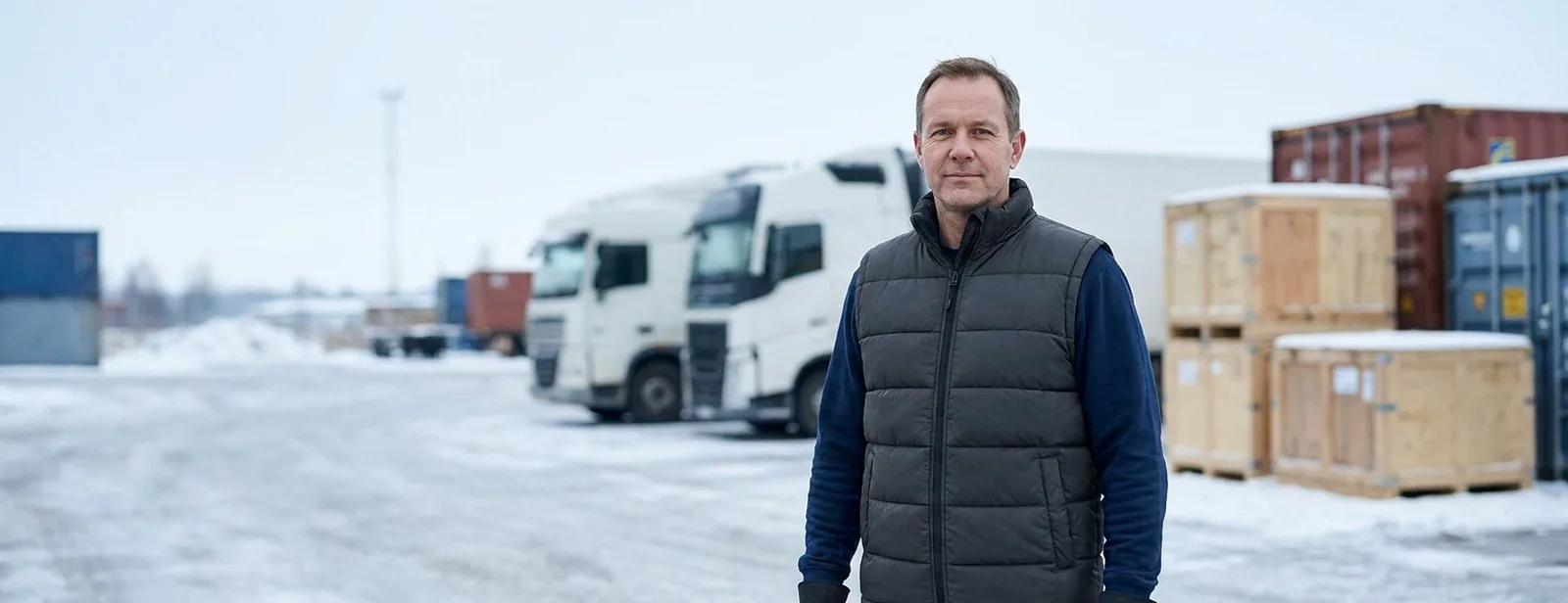 Kışlık dış sahada dolgulu şişme iş yeleği giyen lojistik çalışanı — soğuk ortamda hareket serbestliği, İlke Tekstil Denizli