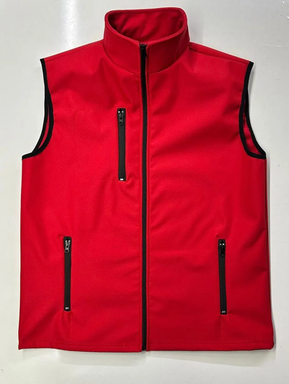 Kırmızı fermuarlı softshell kurye yeleği, İlketeks Denizli üretimi