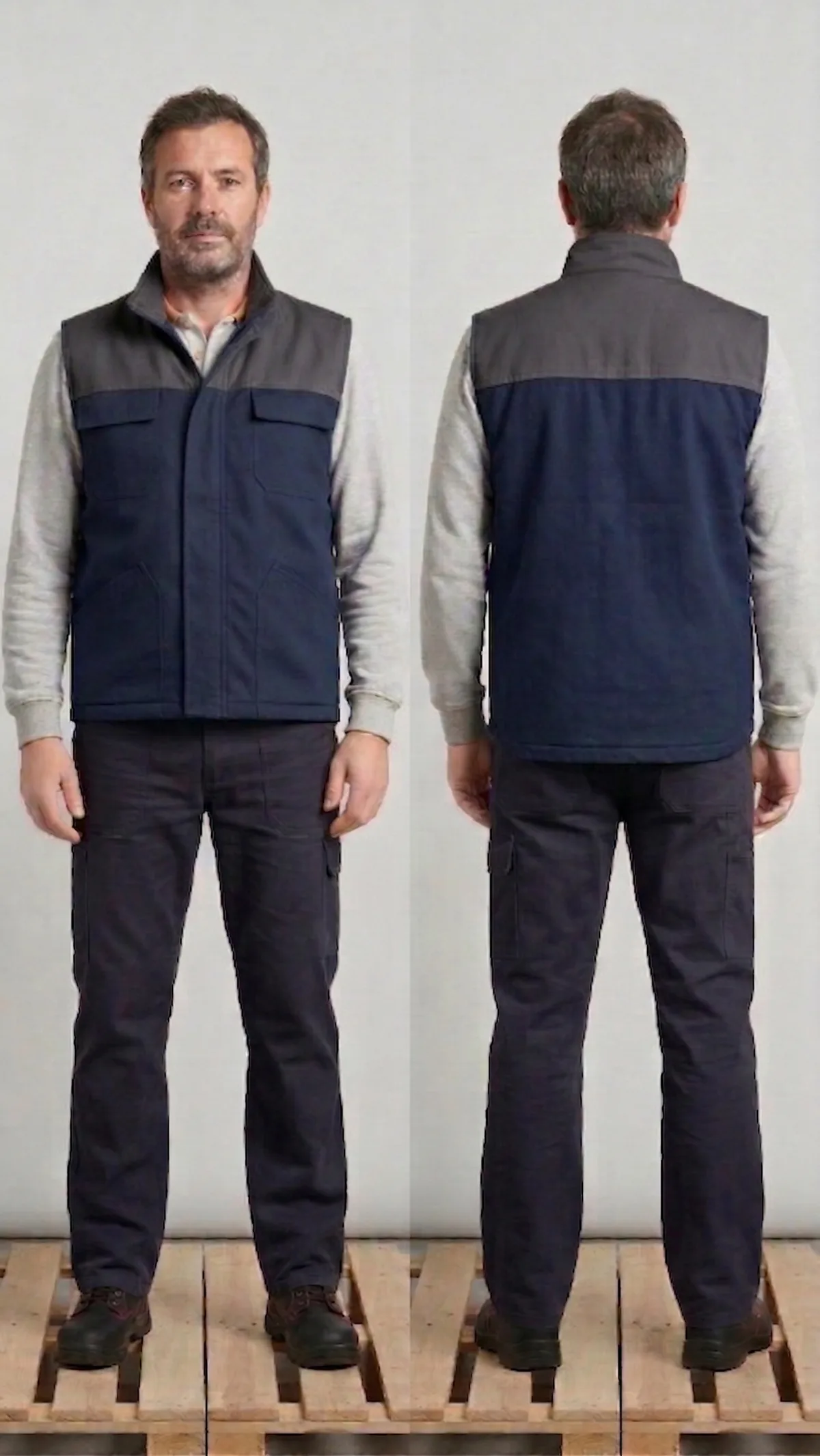 Gabardin İş Yeleği — Lacivert/Gri — İlketeks Denizli toptan üretim