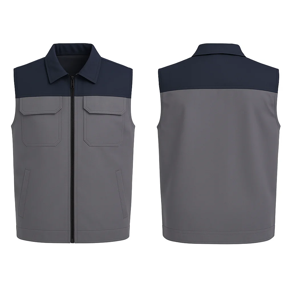 Gabardin İş Yeleği — Gri/Lacivert — İlketeks Denizli toptan üretim