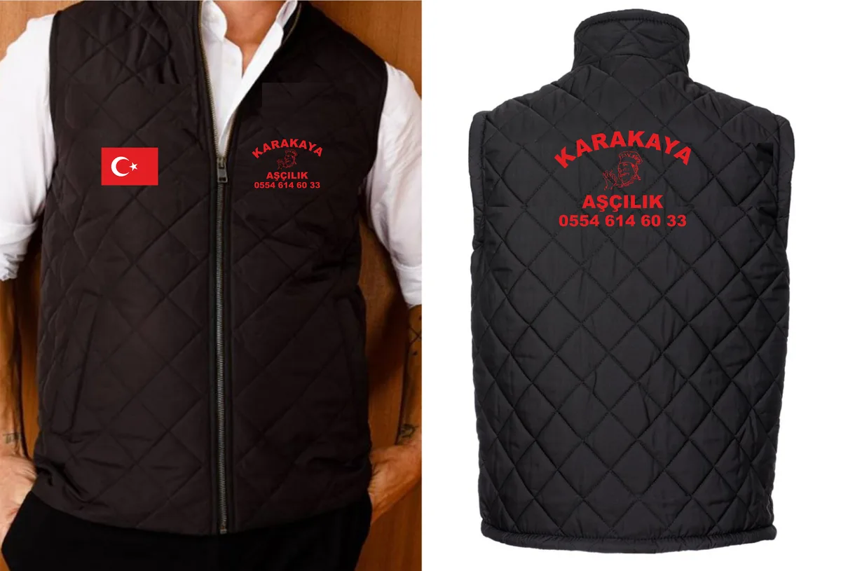 Karakaya Aşçılık için üretilen logolu kapitone iş yeleği — İlketeks Denizli